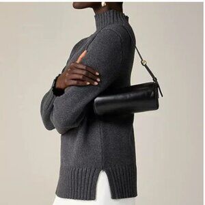 J. Crew 100% Cotton Heather Charcoal Mock Neck Relaxed Fit Sweater Size Large